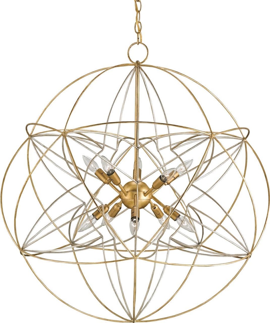 Zenda Contemporary Gold Leaf Wrought Iron Orb Chandelier: Zenda Contemporary Gold Leaf Wrought Iron Orb Chandelier Illuminate your space with the Elegant Zenda Wrought Iron Chandelier, a stunning addition to any transitional decor. This orb-shaped chandelier