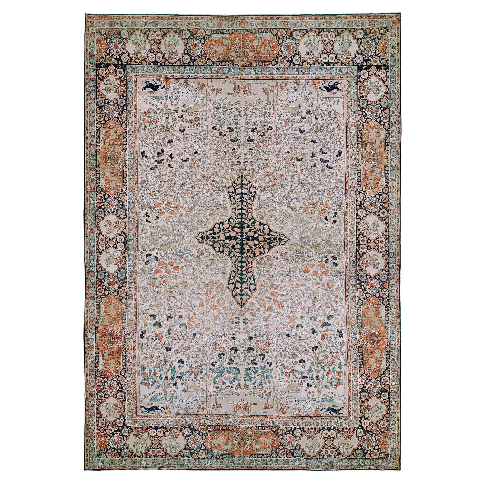 Antique 19th Century Tabriz Tree of Life Rug Wool Hand-Woven: Antique 19th Century Tabriz Tree of Life Rug Wool Hand-Woven Discover the beauty of this Antique Tabriz Oversize Tree of Life Rug, a stunning piece that showcases the artistry of 19th-century Persian