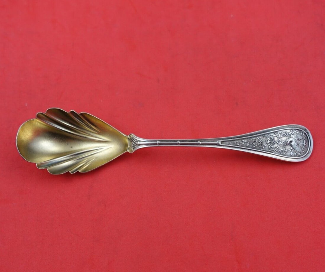 Wendt Bird Sterling Silver 6 Inch Sugar Spoon Gold Washed Shell: Wendt Bird Sterling Silver 6 Inch Sugar Spoon Gold Washed Shell This exquisite sugar spoon from the renowned Wendt brand features a beautiful bird pattern and is crafted from sterling silver. It is go
