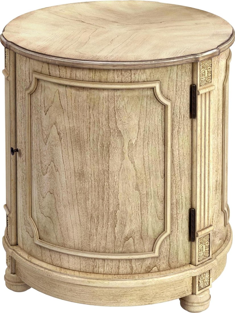 Butler Thurmond Round Side Table Beige English Traditional: Butler Thurmond Round Side Table Beige English Traditional The Thurmond Side Table is a sophisticated accent piece designed to enhance any space with its elegant vintage style. This round side table f