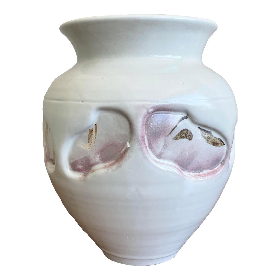 Hand-Thrown Boho Pottery Vase with Textured Glaze: Hand-Thrown Boho Pottery Vase with Textured Glaze This beautiful hand-thrown studio pottery vase features a classic silhouette with a unique organic twist. It is finished in a soft white glaze accente