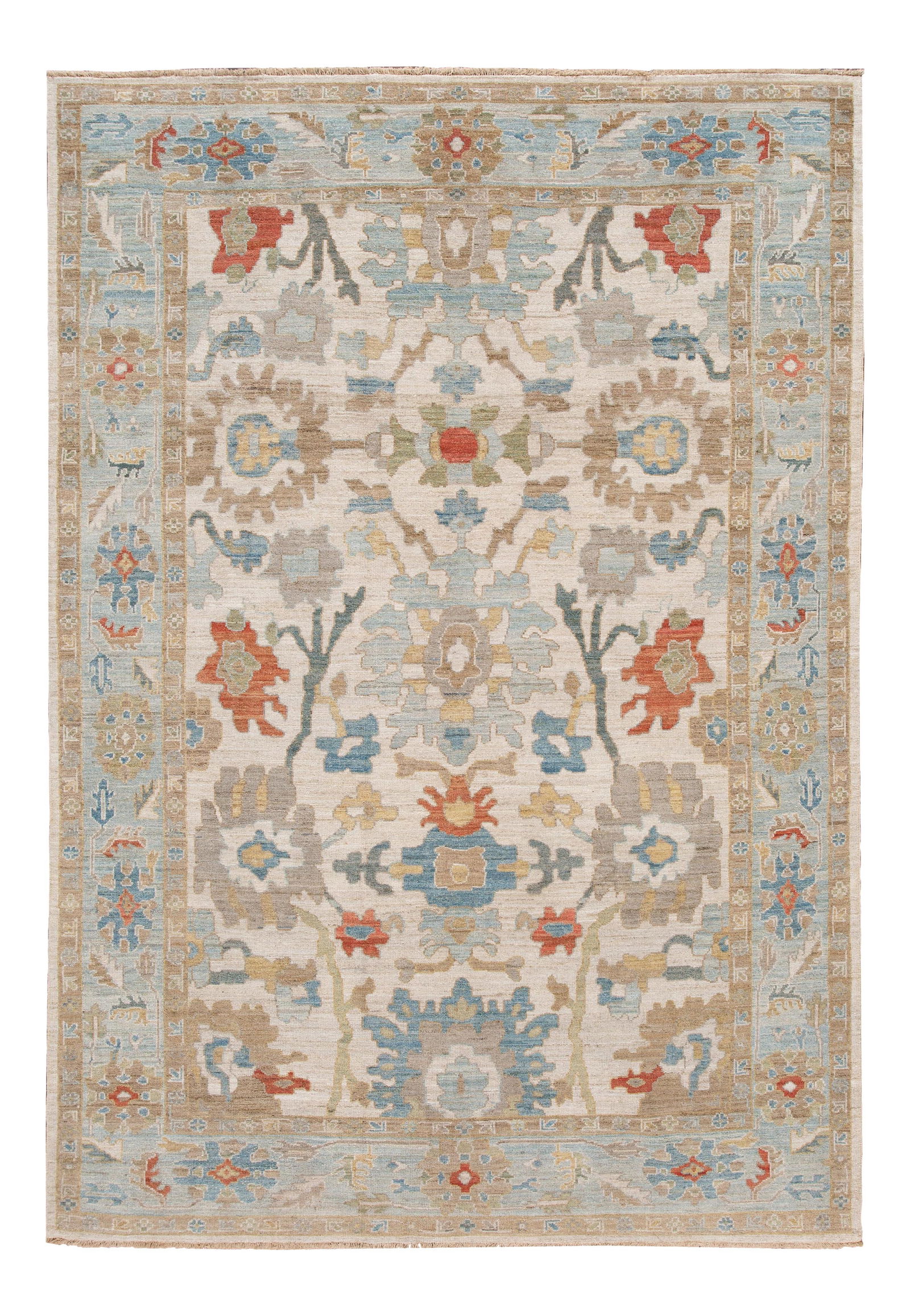 Elegant Hand Knotted Sultanabad Wool Rug 8'1 x 11'10 Ivory Floral Design: Elegant Hand Knotted Sultanabad Wool Rug 8'1 x 11'10 Ivory Floral Design Enhance your living space with this stunning contemporary Sultanabad rug, meticulously hand knotted from high-quality wool. Fea