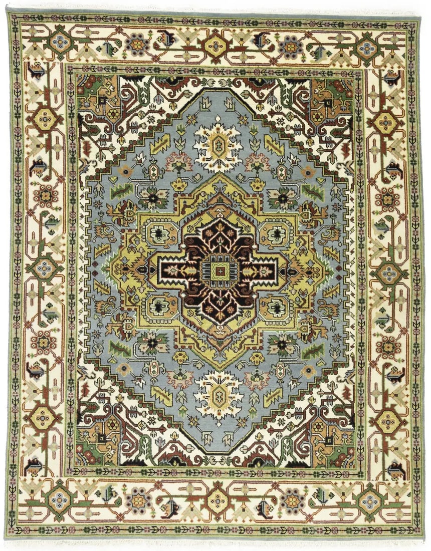 Hand-knotted Wool Area Rug Modern Geometric 7'10 x 9'11 Rectangle: Hand-knotted Wool Area Rug Modern Geometric 7'10 x 9'11 Rectangle This handmade Heriz Serapi Oriental rug features a traditional geometric pattern, expertly hand-knotted from wool. The rug showcases a