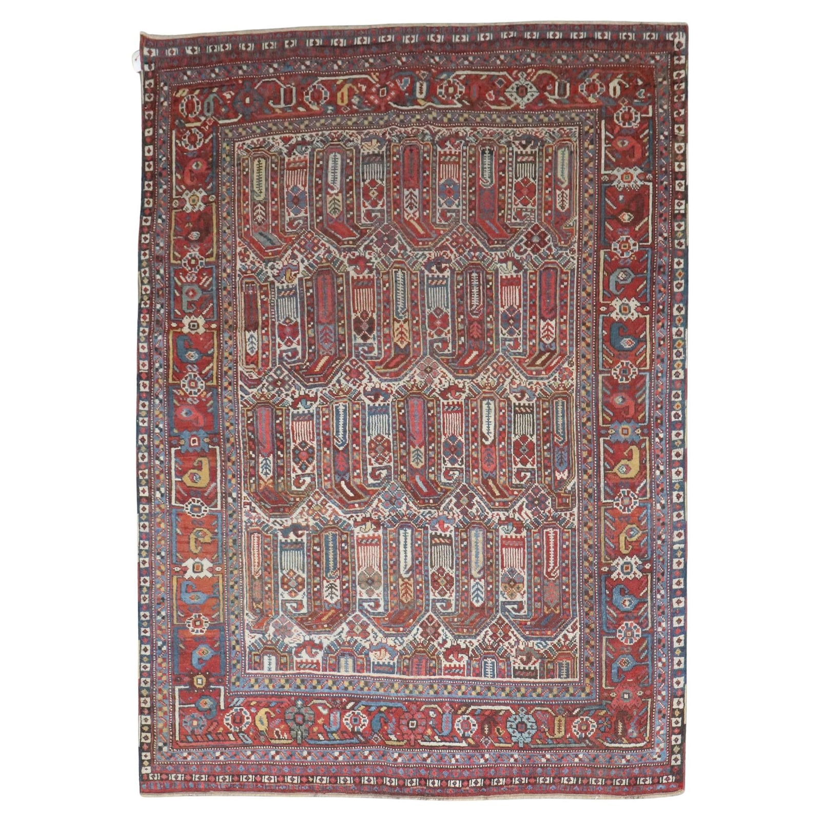 Zabihi Collection Antique Shiraz Khamseh Tribal Wool Rug 63 x 82: Zabihi Collection Antique Shiraz Khamseh Tribal Wool Rug 63 x 82 Discover the beauty of this stunning antique Shiraz Khamseh rug from the Zabihi Collection. Hand-knotted with care, this tribal design