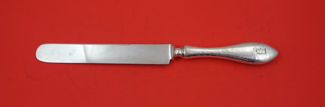 Shreve Antique Hammered Sterling Silver Dinner Knife 10 Inch Blunt Blade (1 of 2)