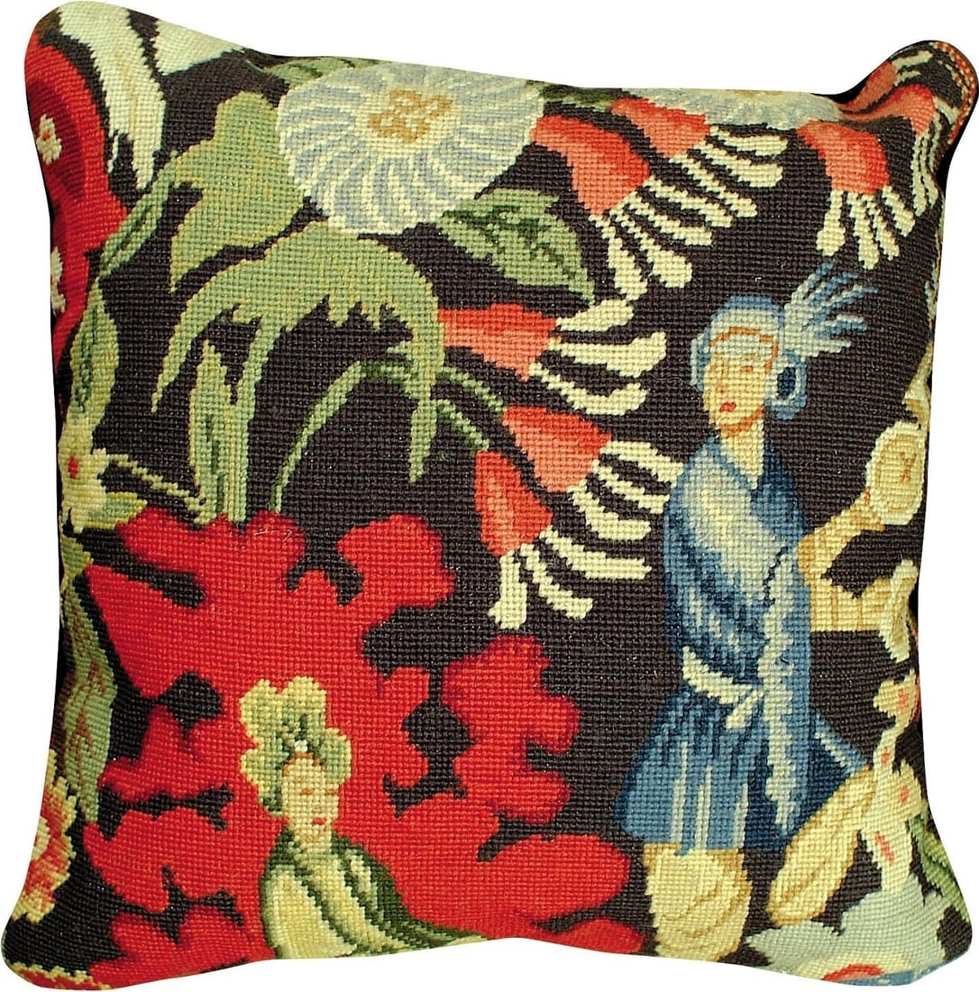 Handmade Wool Needlepoint Pillow Antique Style 18x18 (1 of 1)