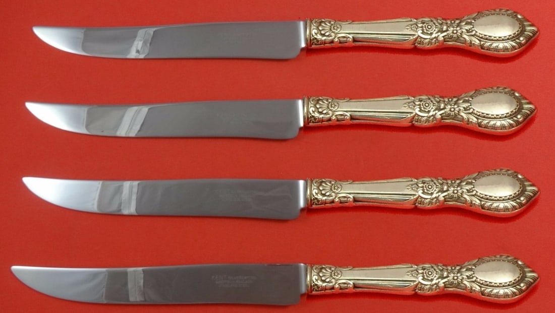 Reed and Barton Guildhall Sterling Silver 4-Piece Texas Steak Knife Set: Reed and Barton Guildhall Sterling Silver 4-Piece Texas Steak Knife Set Experience the elegance of dining with the Guildhall by Reed and Barton Sterling Silver Steak Knife Set. This impressive 4-piece