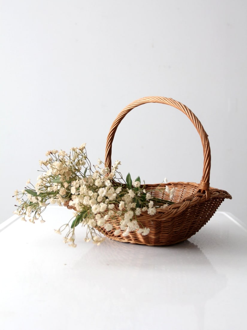 Charming Vintage Wicker Basket with Twisted Handle 12.5 x 12 x 13: Charming Vintage Wicker Basket with Twisted Handle 12.5 x 12 x 13 Discover this charming vintage wicker handle basket, perfect for a variety of uses. The basket features a beautifully woven design, co