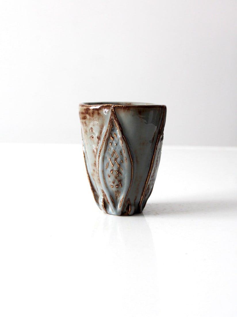 Signed Vintage Studio Pottery Vase with Blue Glaze 4.5in (1 of 7)