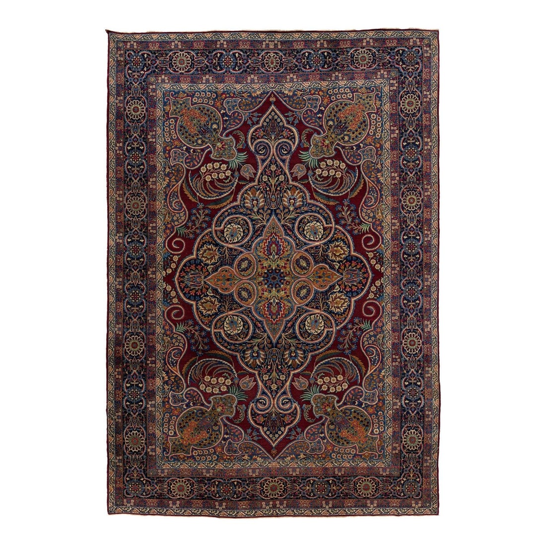 Antique Kerman Persian 1900s Red Wool Rug Multicolored Floral 9'8" x 14'2" (1 of 10)