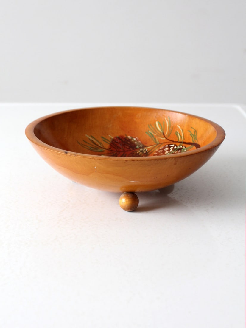 Charming Vintage Hand Painted Wooden Bowl with Pinecone Design (1 of 10)