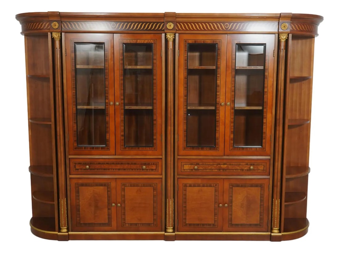 Mahogany Wall Bookcase With Exotic Inlays and Brass Accents 120W x 19D x 87H (1 of 10)