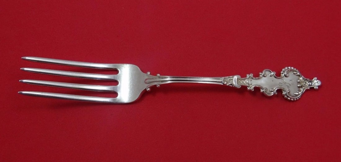 Duhme Number 2 Two Sterling Silver Fork Monogrammed 6 5/8 Inch: Duhme Number 2 Two Sterling Silver Fork Monogrammed 6 5/8 Inch Discover the elegance of the Number 2 Two by Duhme Sterling Silver Fork, crafted between 1850 and 1899. This regular fork, measuring 6 5/