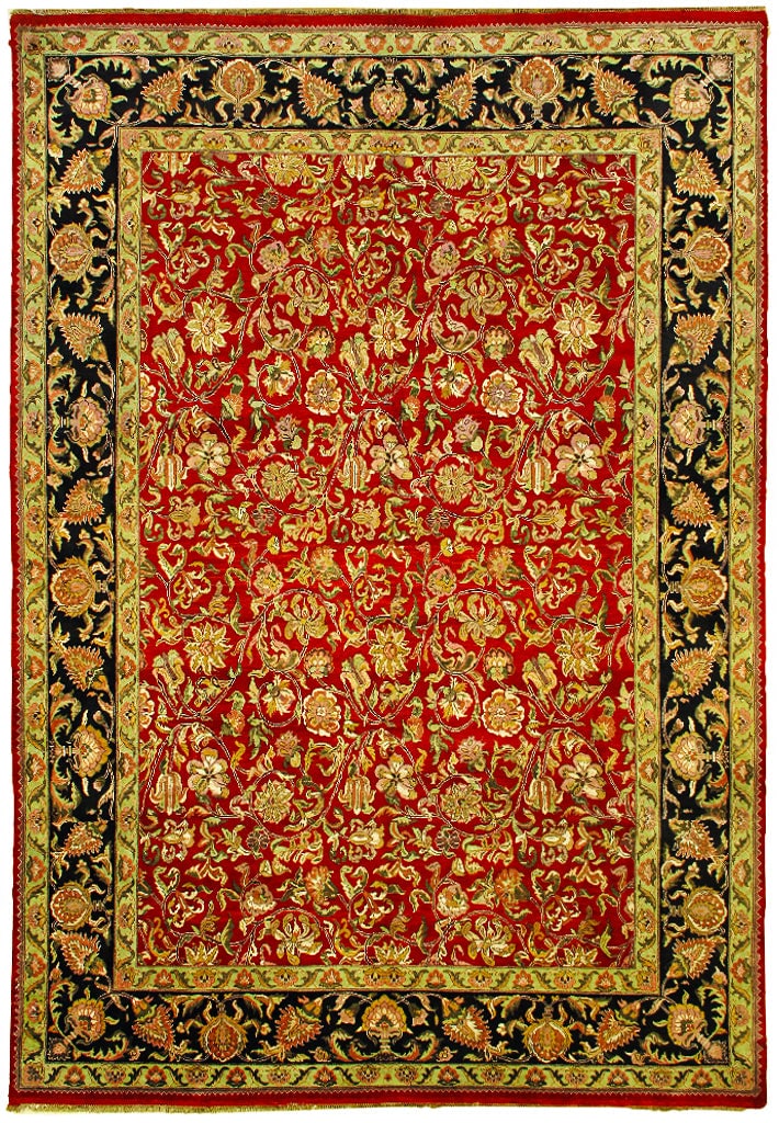 Handmade Deep Red Jaipur Rug 9'3 x 13'1 with Black Border: Handmade Deep Red Jaipur Rug 9'3 x 13'1 with Black Border Free continental US Shipping Enhance your living space with this stunning handmade Jaipur rug, featuring bold geometric patterns and a strikin