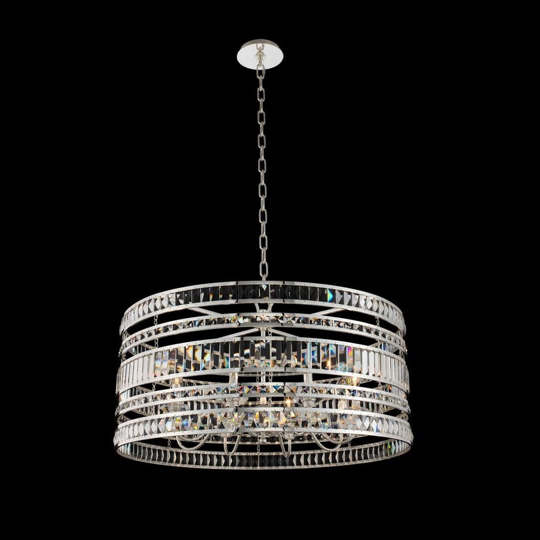 Kalco Strato Pendant 20H 32W Firenze Crystal Polished Silver Dimmable: Kalco Strato Pendant 20H 32W Firenze Crystal Polished Silver Dimmable Introducing the Strato Pendant, a stunning piece that brings modern elegance to your home. This beautifully crafted pendant featur