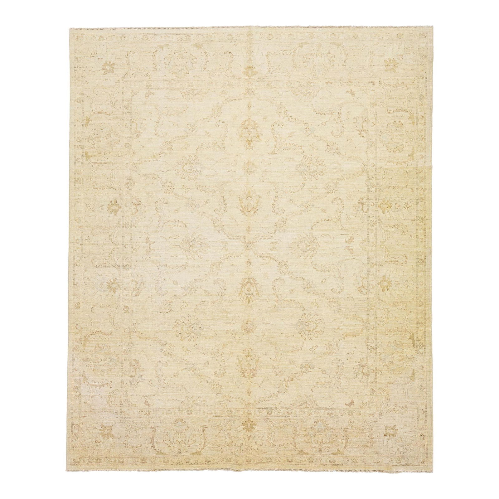 Modern Khotan Style Wool Rug 8'2 x 9'10 Beige Floral Design: Modern Khotan Style Wool Rug 8'2 x 9'10 Beige Floral Design Enhance your living space with this stunning modern Khotan style wool rug, featuring a captivating beige field adorned with intricate brown