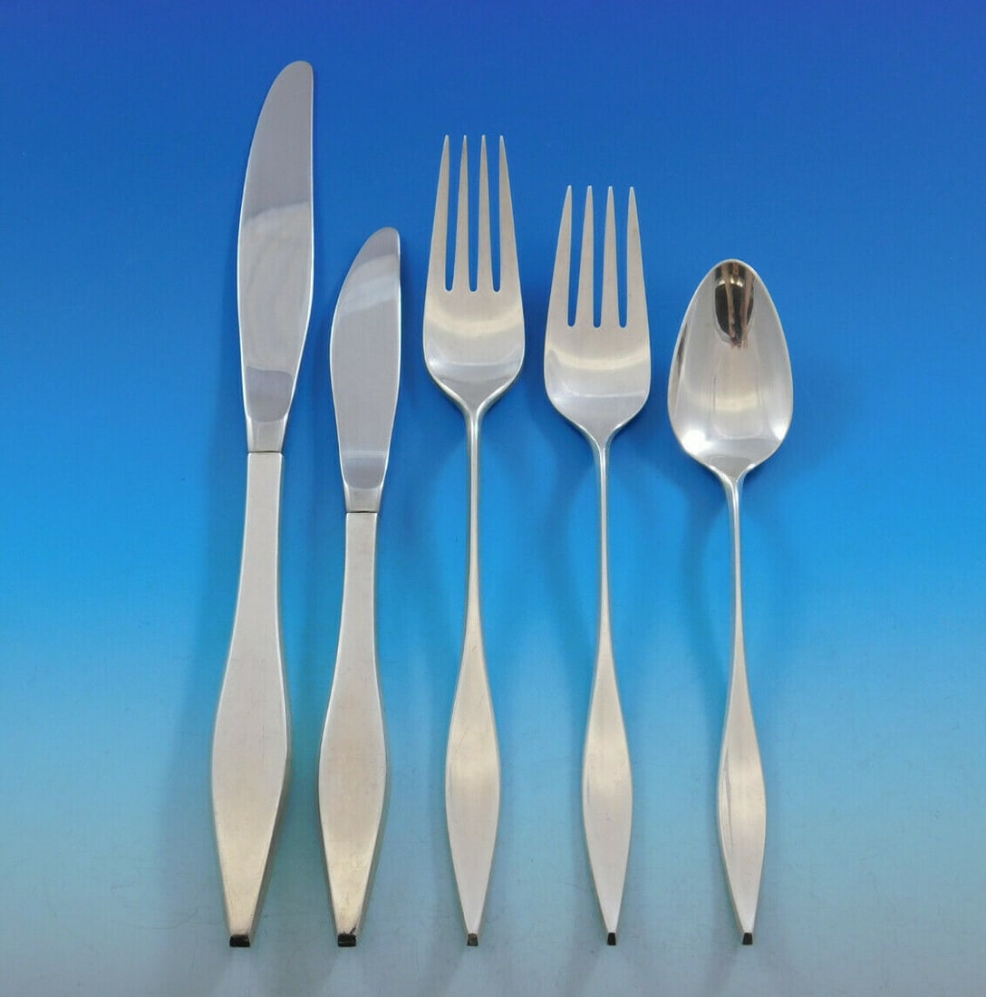 Reed & Barton Lark Sterling Silver Flatware Set for 8 50 Pieces Mid-Century Modern: Reed & Barton Lark Sterling Silver Flatware Set for 8 50 Pieces Mid-Century Modern Elevate your dining experience with the Lark Sterling Silver Flatware Set by Reed & Barton, designed by the acclaimed