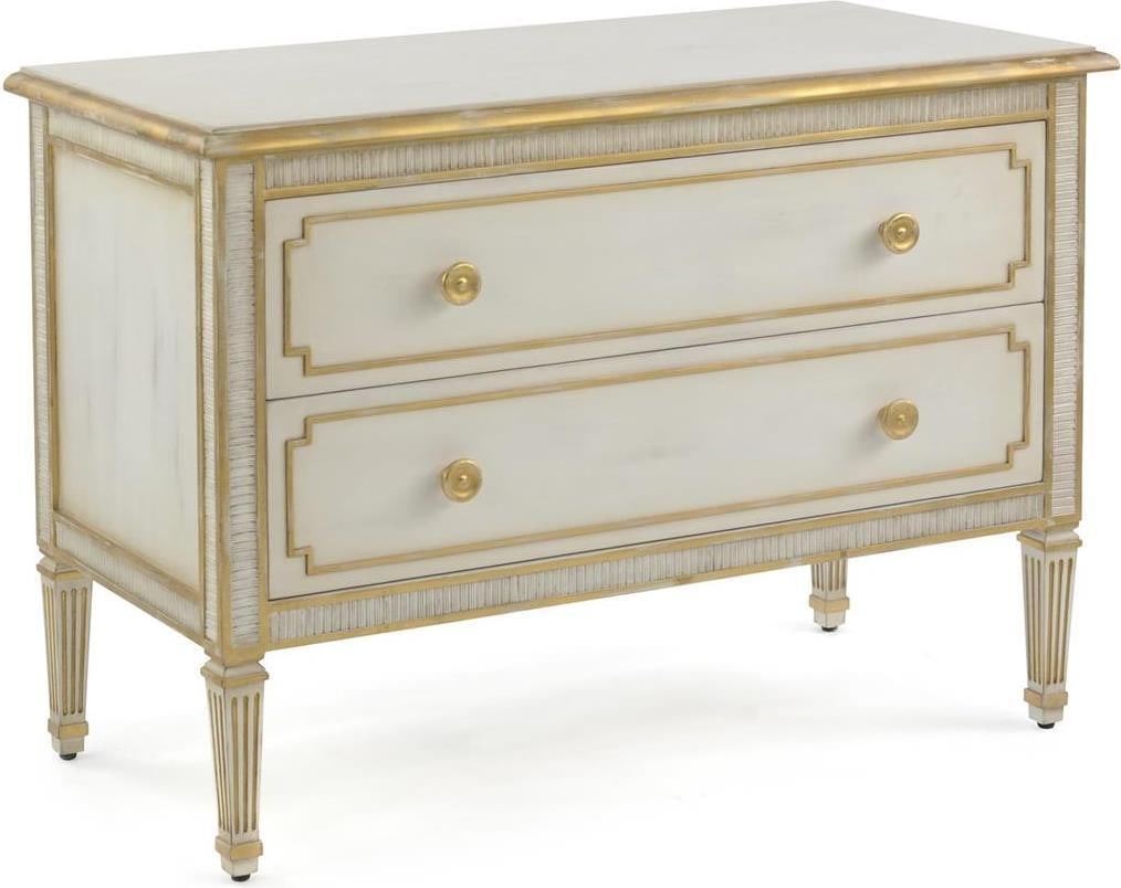 John-Richard Vallejo Antique Style Nightstand Distressed Gold Finish: John-Richard Vallejo Antique Style Nightstand Distressed Gold Finish The Vallejo Nightstand blends antique charm with modern functionality, featuring soft-closing hinges and a beautifully distressed g