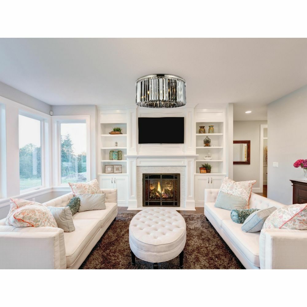 Sydney 8-Light Flush Mount Chandelier Polished Nickel 31.5 inch Crystal: Sydney 8-Light Flush Mount Chandelier Polished Nickel 31.5 inch Crystal Illuminate your space with this stunning 8-Light Chandelier Flush Mount, perfect for modern dining rooms and kitchens. Featuring