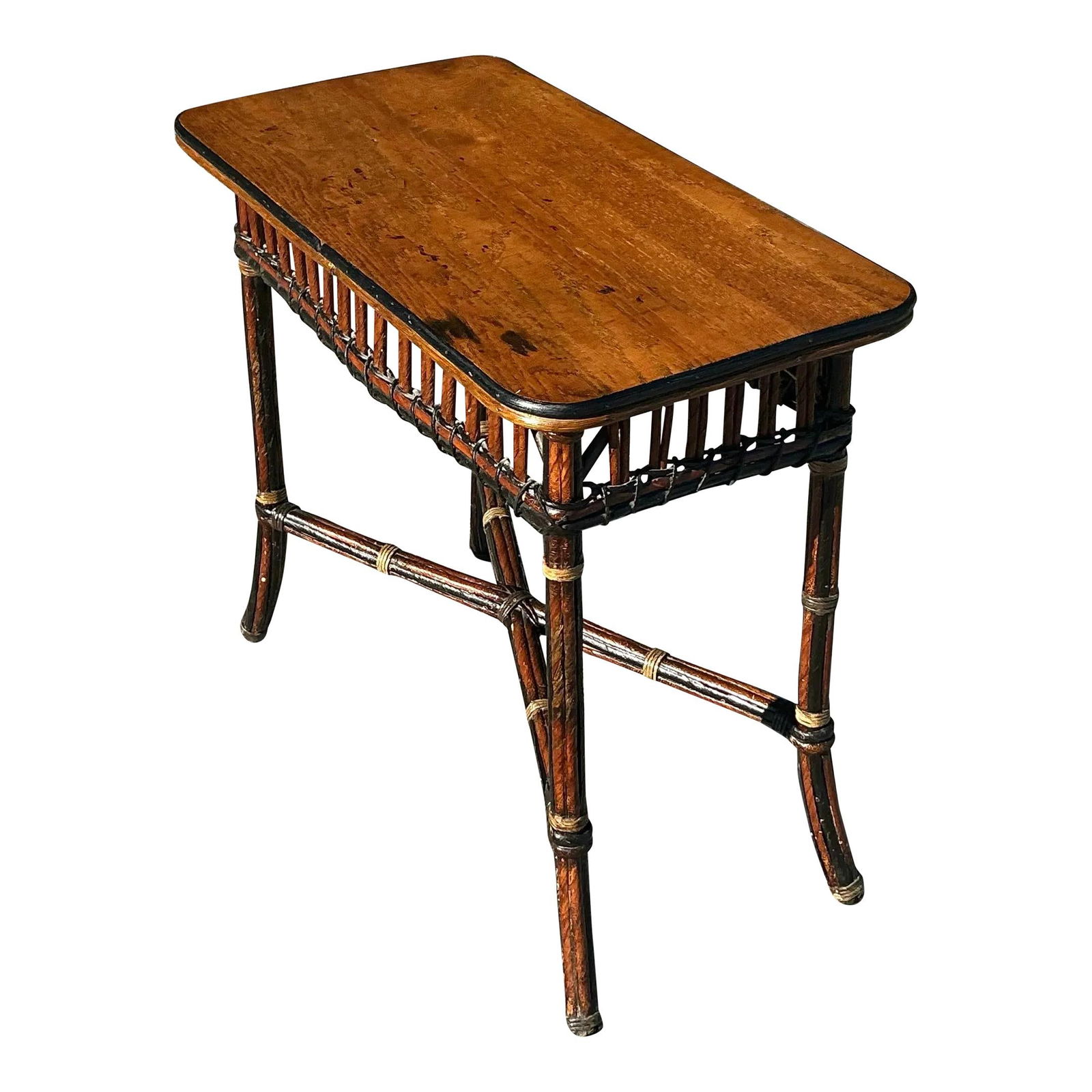 Vintage Karpen Rattan Side Table Early 20th Century Coastal Decor: Vintage Karpen Rattan Side Table Early 20th Century Coastal Decor Infuse your space with a breezy coastal vibe through this vintage Karpen rattan side table. Crafted with timeless craftsmanship, this