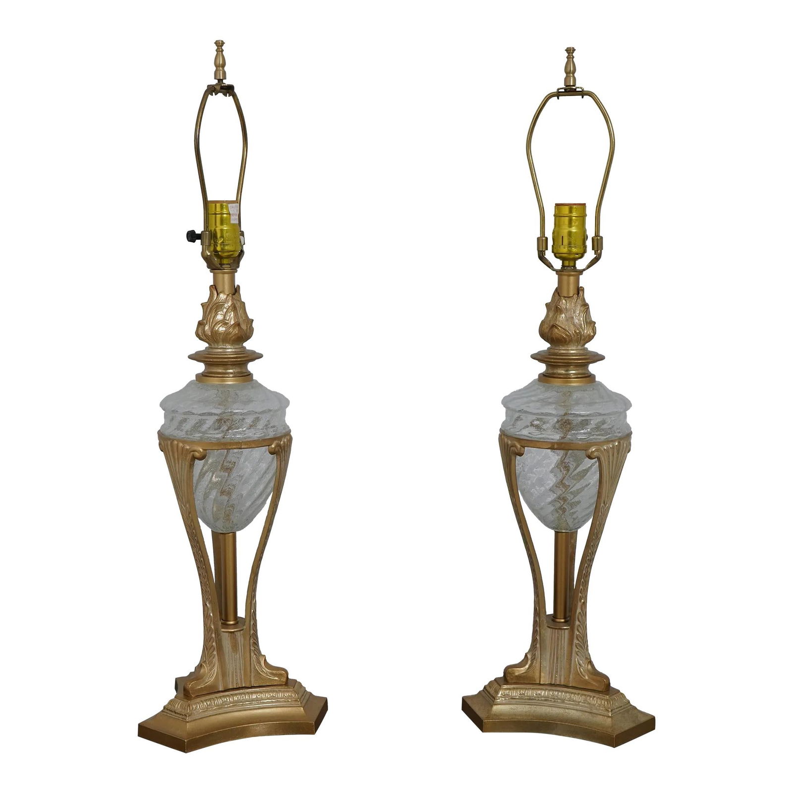 Regency Style Pair of Brass Finish Urn Table Lamps with Crystal Glass (1 of 10)