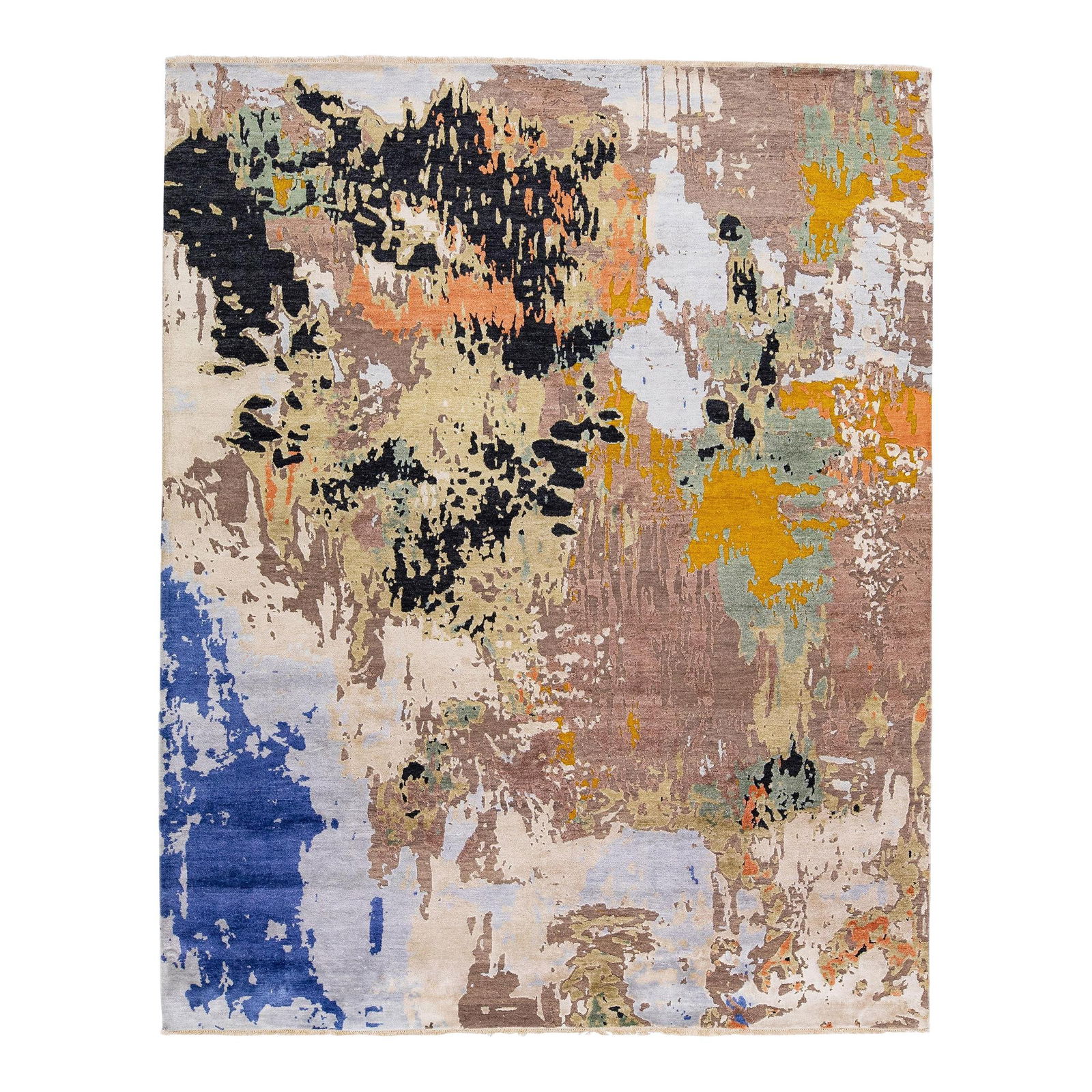 Handmade Multicolor Wool Silk Abstract Rug 8' x 10': Handmade Multicolor Wool Silk Abstract Rug 8' x 10' Transform your space with this stunning multicolor wool and silk modern handmade rug featuring an eye-catching abstract design. Crafted from a blend