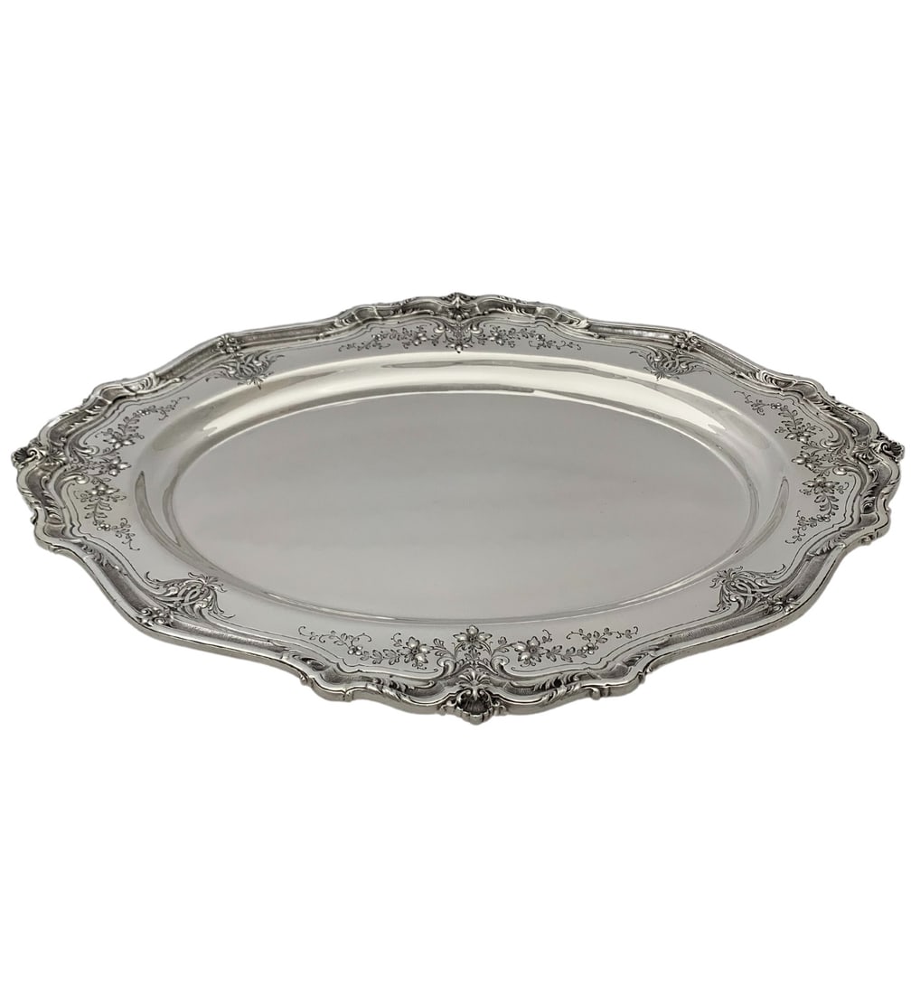 Antique Redlich & Co Sterling Silver Repousse Floral Serving Tray 18.5 x 13.5 Inches (1 of 4)