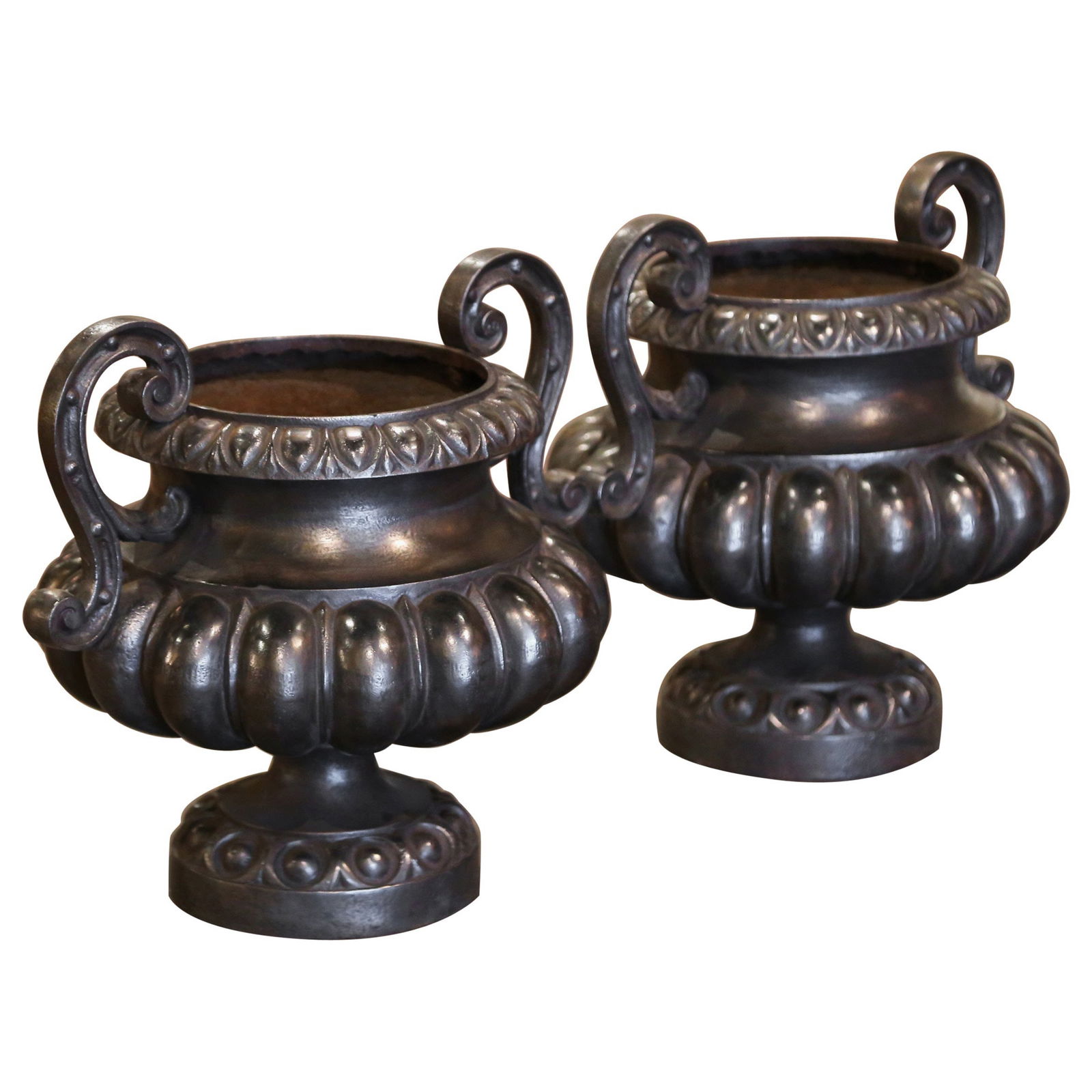 Set of 2 19th Century French Neoclassical Cast Iron Urns (1 of 8)