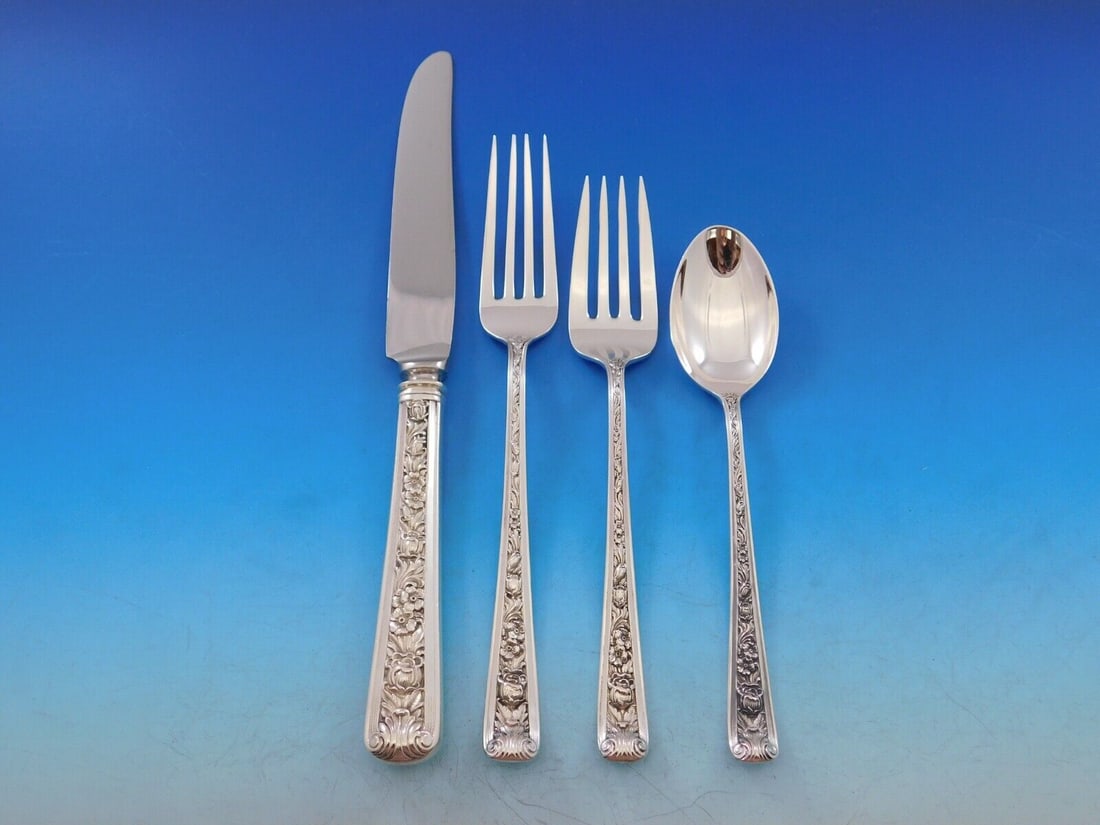 Watson Windsor Rose Sterling Silver 4-Piece Place Setting: Watson Windsor Rose Sterling Silver 4-Piece Place Setting Discover the elegance of the Windsor Rose by Watson sterling silver place setting. This exquisite 4-piece set, crafted from high-quality sterl