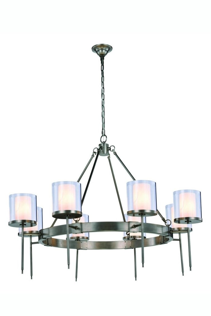 Bradford 8-Light Vintage Nickel Chandelier with Glass Shades 45in: Bradford 8-Light Vintage Nickel Chandelier with Glass Shades 45in Illuminate your space with this stunning 8-light chandelier featuring a vintage nickel finish. Designed for modern elegance, it boasts