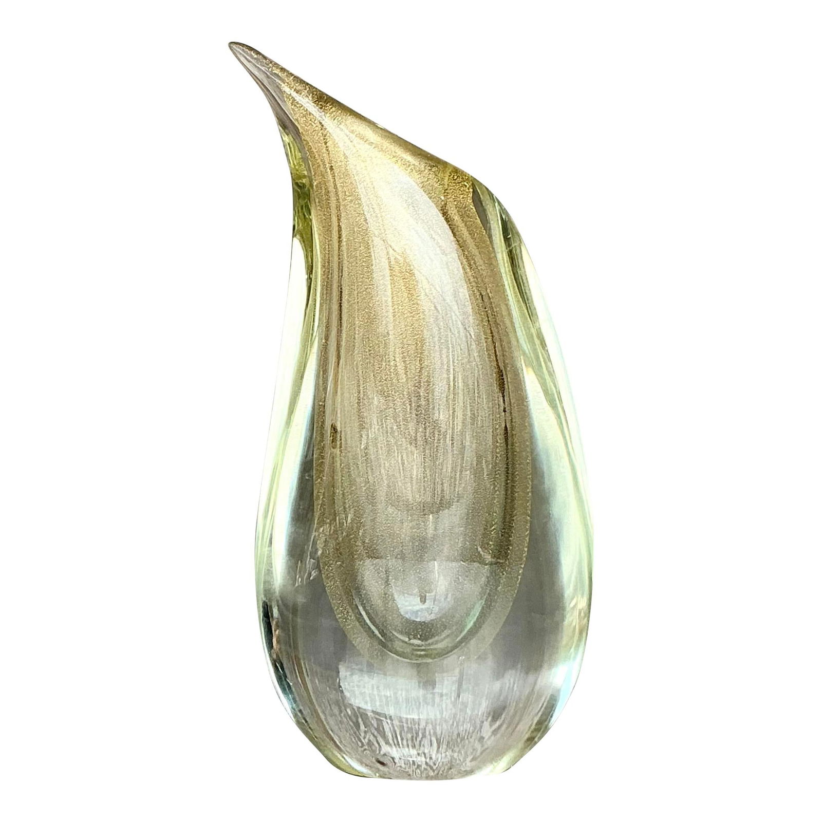 Elegant Murano-Style Vintage Italian Art Glass Vase with Gold Accents: Elegant Murano-Style Vintage Italian Art Glass Vase with Gold Accents This exquisite vintage Italian art glass vase, inspired by Murano design, features a striking teardrop shape adorned with captivat