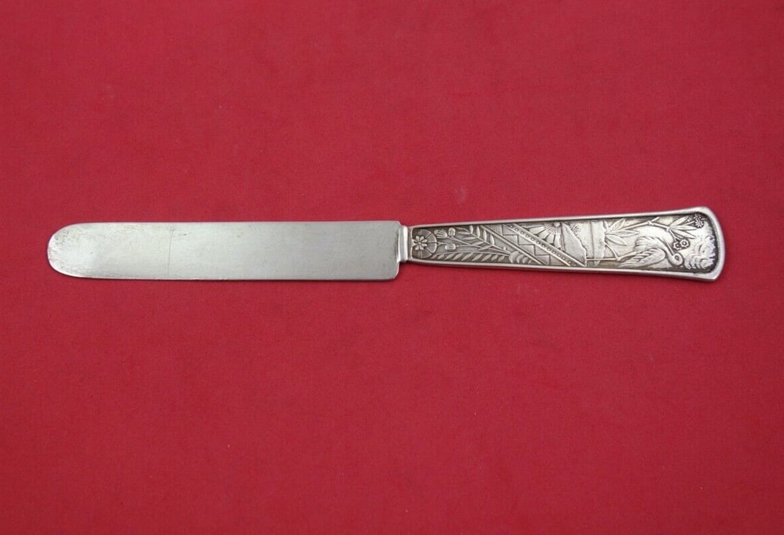 Wood & Hughes Sterling Silver Junior Knife Stork Geometric 7.25 Inch: Wood & Hughes Sterling Silver Junior Knife Stork Geometric 7.25 Inch This exquisite junior knife, crafted by Wood and Hughes, features a stunning stork motif complemented by geometric designs. Made of