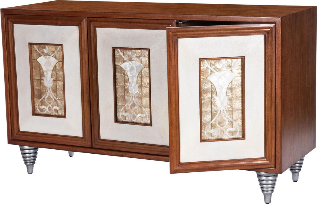 Butler Shelly Medium Brown French Style Sideboard 55" Rectangle: Butler Shelly Medium Brown French Style Sideboard 55" Rectangle Elevate your dining space with this Stylish Medium Brown Sideboard from the Shelly Collection. This elegant sideboard features a French