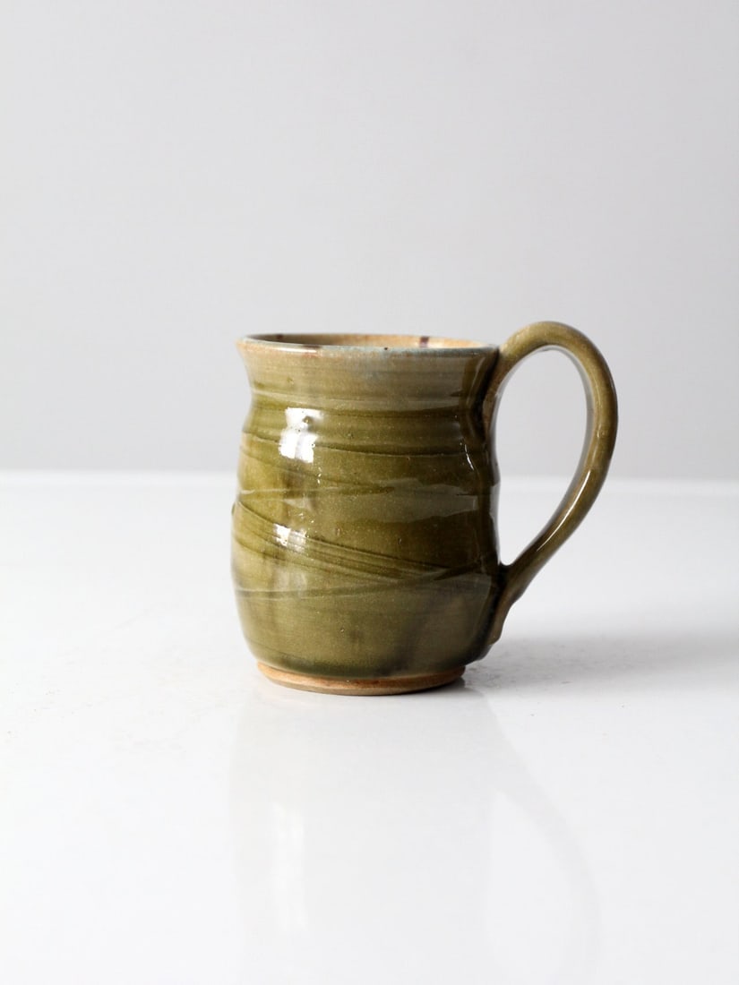 Handcrafted Vintage Studio Pottery Mug with Olive Green Glaze (1 of 10)