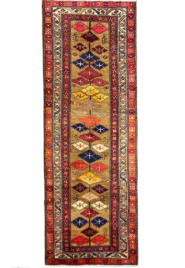 4'6 x 11 Multi-Color Semi-Antique Persian Hamadan Rug Hand-Knotted Wool: 4'6 x 11 Multi-Color Semi-Antique Persian Hamadan Rug Hand-Knotted Wool Free continental US Shipping Discover the exquisite craftsmanship of this 4'6" x 11' Multi-Color Semi-Antique Persian Hamadan Ru