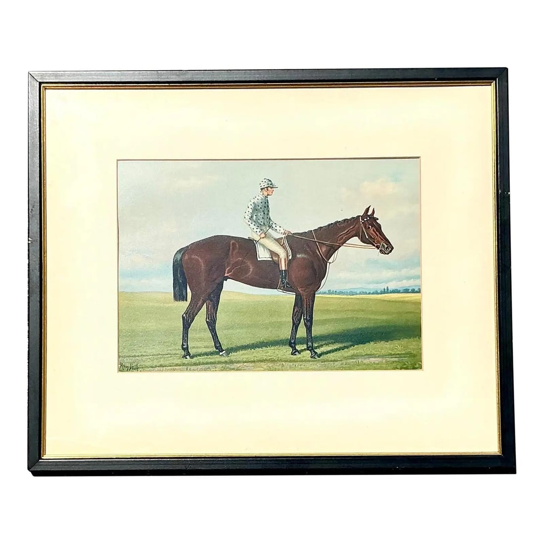 Vintage Regency Equestrian Painting Jockey Racehorse on Board: Vintage Regency Equestrian Painting Jockey Racehorse on Board Embrace the elegance of equestrian tradition with this vintage Regency-style painting on board, featuring a poised jockey atop a noble rac