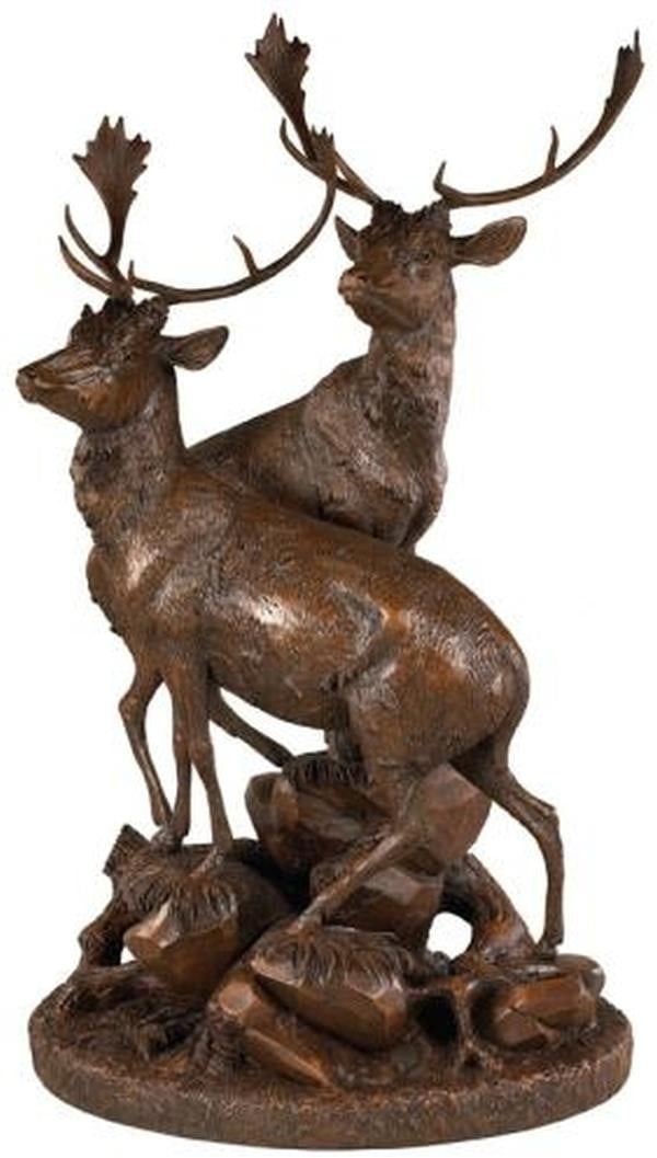 Rustic Lodge Style Sculpture of Hand-Carved Stags 23.5H 16W 11D (1 of 1)