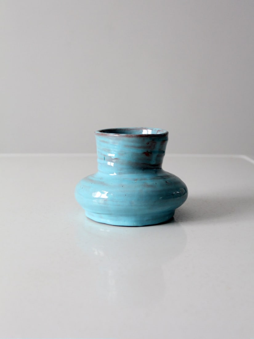 Signed Vintage Studio Pottery Vase 1983 Turquoise Glaze (1 of 9)
