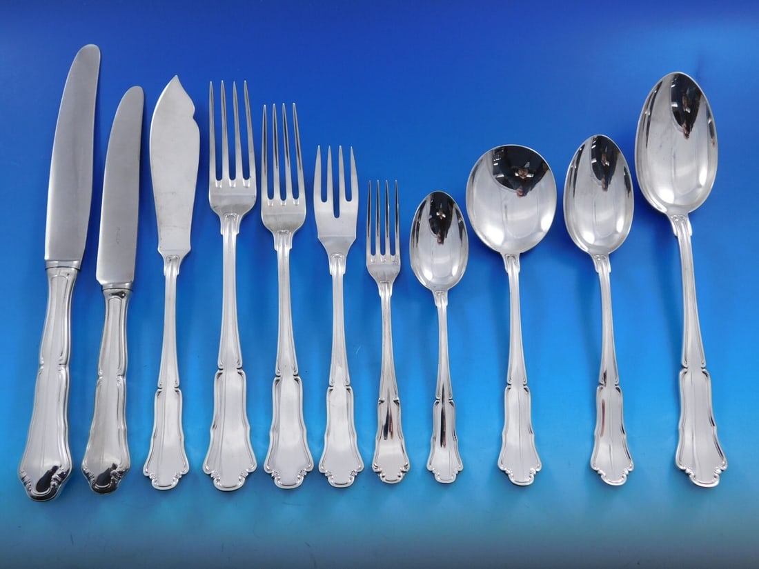 Buccellati Savoy Sterling Silver Flatware Set for 8 97 Pieces Italian: Buccellati Savoy Sterling Silver Flatware Set for 8 97 Pieces Italian Discover the exquisite Savoy Sterling Silver Flatware Set by Buccellati, a true testament to Italian craftsmanship. This 97-piece