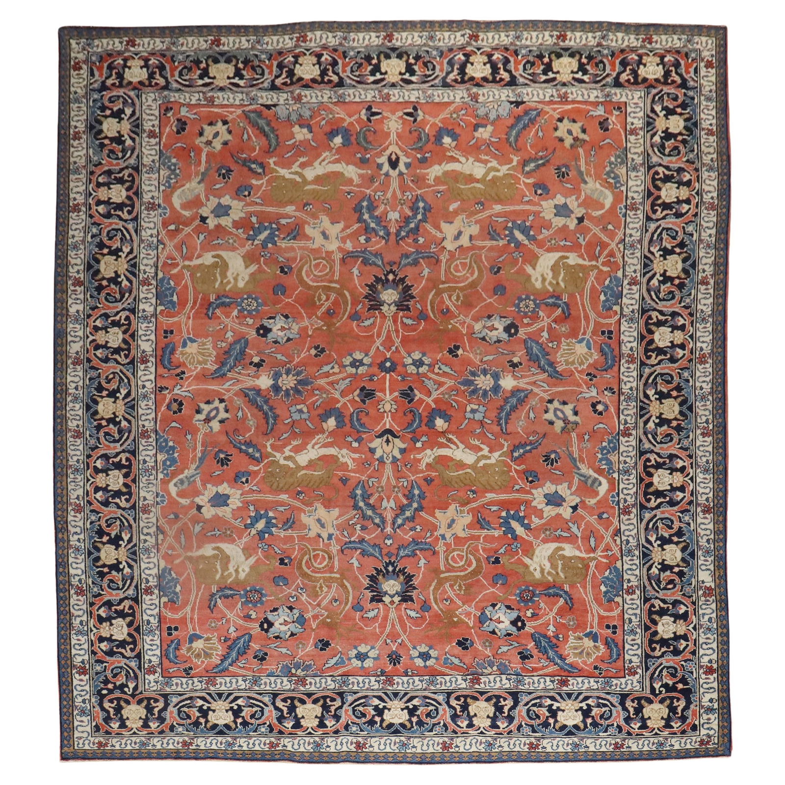 Persian Tabriz Hand-Knotted Wool Rug Animal Hunting Design (1 of 18)