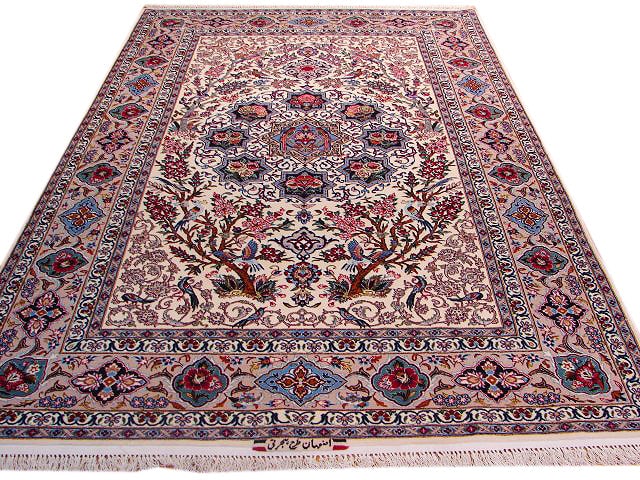 Handcrafted 5.2 x 7.9 ft Signed White Persian Esfahan Rug: Handcrafted 5.2 x 7.9 ft Signed White Persian Esfahan Rug Free continental US Shipping Discover the elegance of the 5.2 x 7.9 SIGNED White Persian Esfahan Rug, a stunning piece handcrafted by skilled