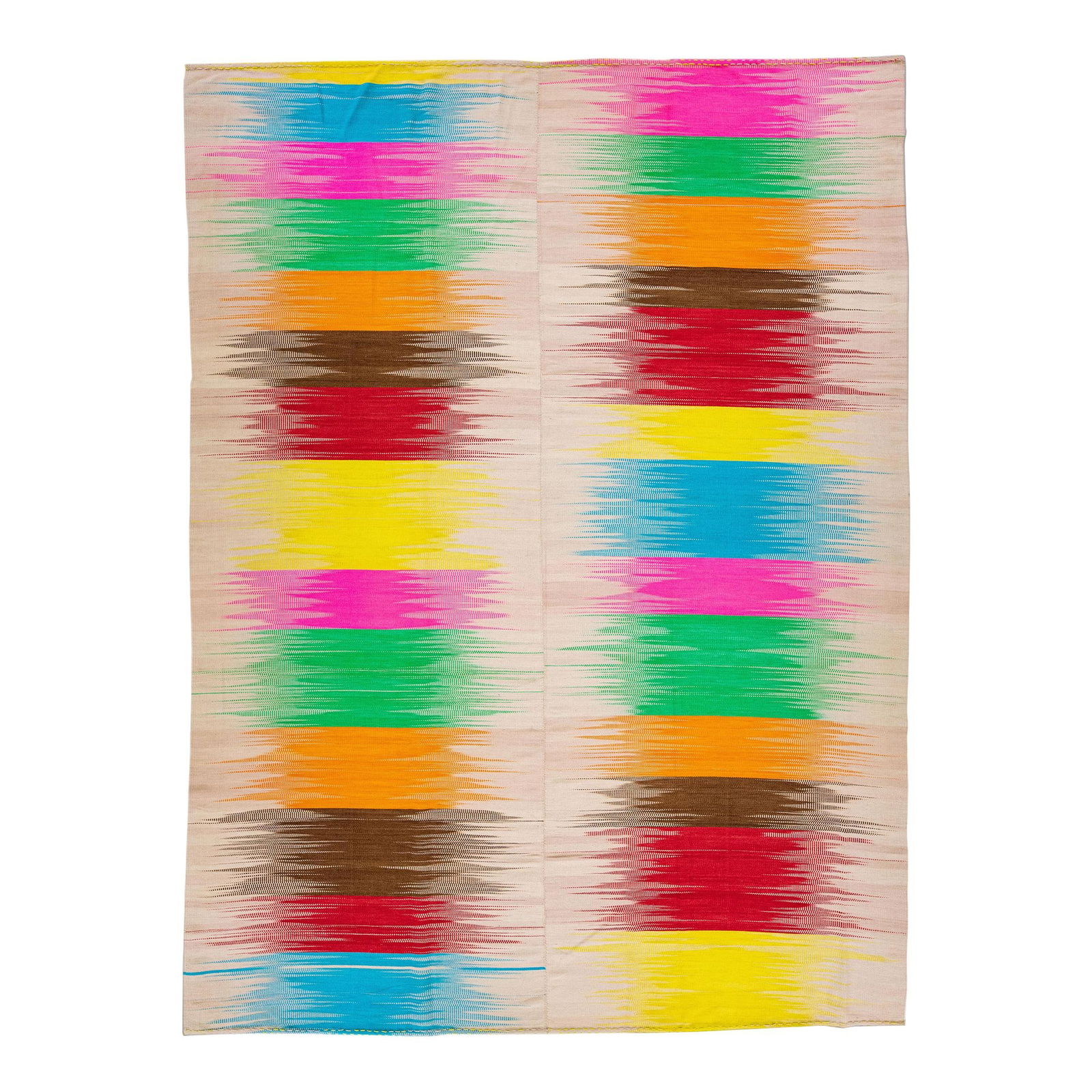 Stunning Modern Kilim Wool Rug 9'10 x 13'1 Multicolor Abstract Design: Stunning Modern Kilim Wool Rug 9'10 x 13'1 Multicolor Abstract Design Enhance your living space with this stunning modern Kilim flat-weave wool rug. Showcasing a beige field, it features vibrant multi