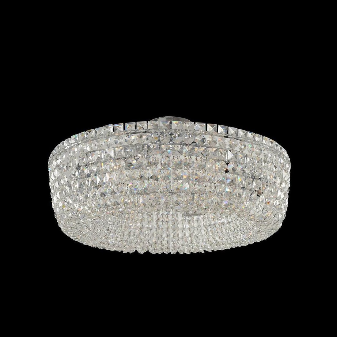 Kalco Cesano Semi-Flush Mount Light Chrome Firenze Crystal 24-Inch: Kalco Cesano Semi-Flush Mount Light Chrome Firenze Crystal 24-Inch Illuminate your space with the stunning Cesano Semi-Flush Fixture, featuring a contemporary design adorned with Firenze Clear Crystal