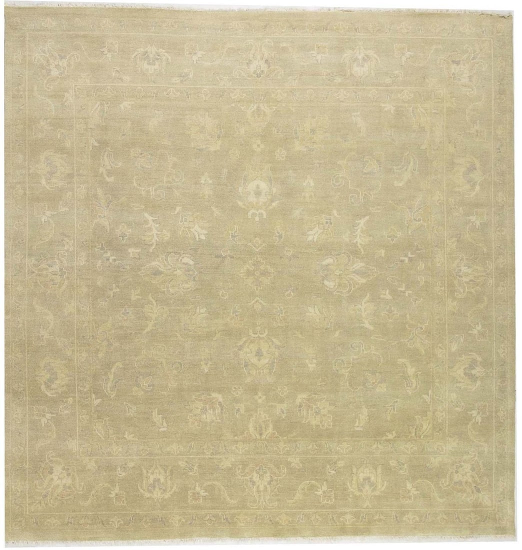 Handmade 8x8 ft Transitional Floral Wool Rug from India: Handmade 8x8 ft Transitional Floral Wool Rug from India Enhance your living space with this beautifully handcrafted 8X8 ft Transitional Square Oriental Rug featuring a muted floral design. This exquis