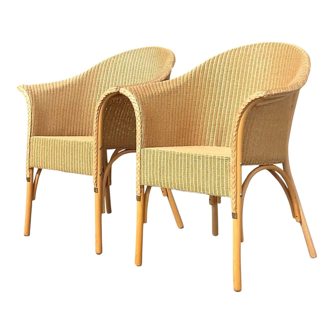 Chic Vintage Boho Rattan Tub Chairs Inspired by Lloyd and Loom - Pair: Chic Vintage Boho Rattan Tub Chairs Inspired by Lloyd and Loom - Pair Elevate your interior decor with this stylish pair of Vintage Boho Woven Rattan Tub Chairs, inspired by the classic Lloyd and Loom
