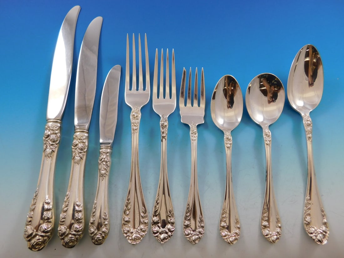 Northumbria Canada Normandie Sterling Silver Flatware Set 59 Pieces Rose Motif: Northumbria Canada Normandie Sterling Silver Flatware Set 59 Pieces Rose Motif This exquisite Normandie flatware set by Northumbria Canada features a stunning rose motif crafted from high-quality ster