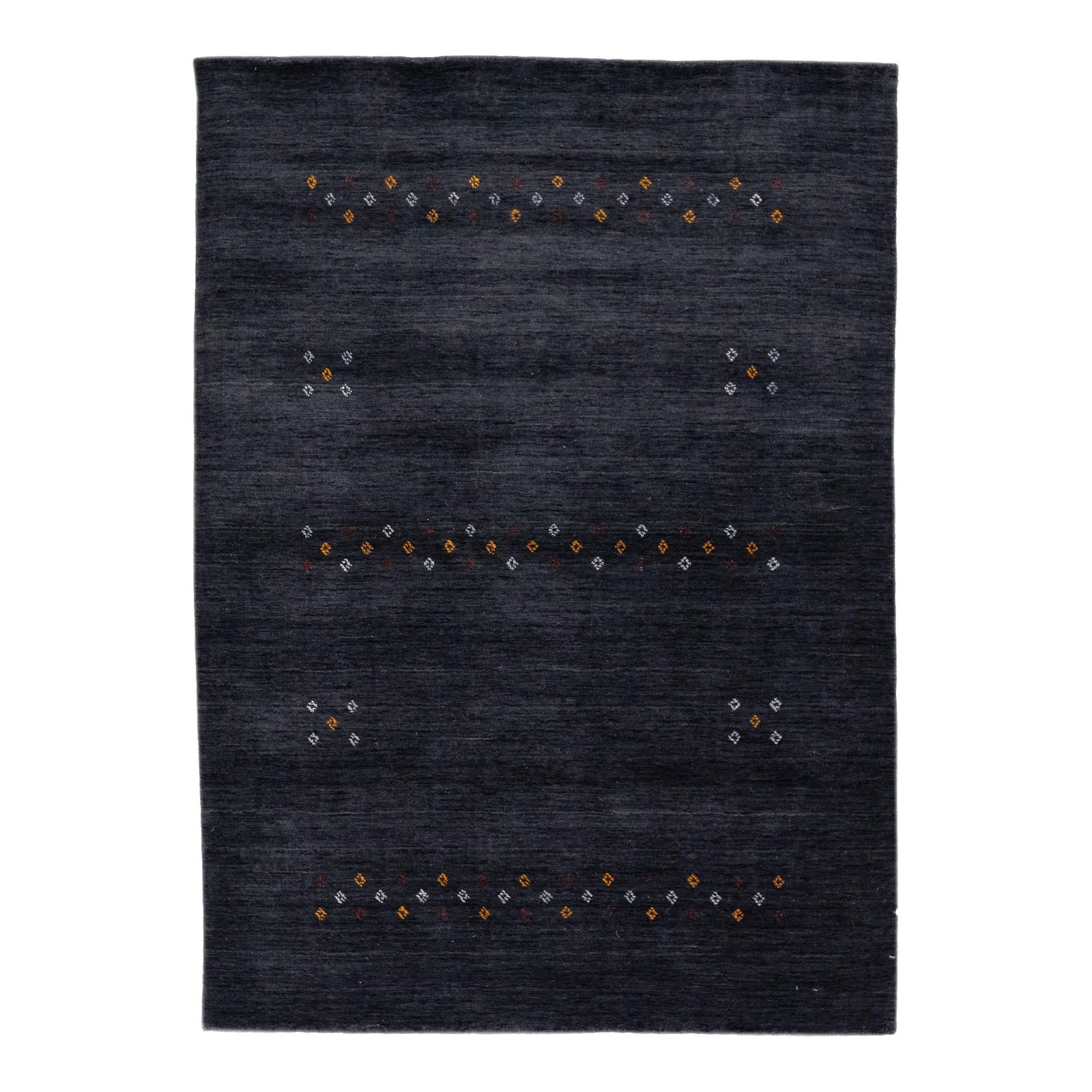 Handmade Modern Gabbeh Style Charcoal Wool Rug Minimalist Design: Handmade Modern Gabbeh Style Charcoal Wool Rug Minimalist Design Enhance your space with this stunning Modern Gabbeh Style Handmade Charcoal Wool Rug. Featuring a captivating gray-charcoal field adorn