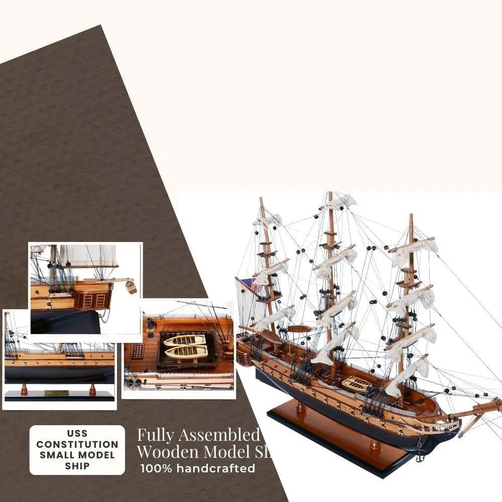 USS Constitution Model Ship in Exotic Wood 19.5H 22.5W 7.5D: USS Constitution Model Ship in Exotic Wood 19.5H 22.5W 7.5D This exquisite model ship of the USS Constitution is crafted from exotic wood, showcasing intricate details that capture the spirit of this