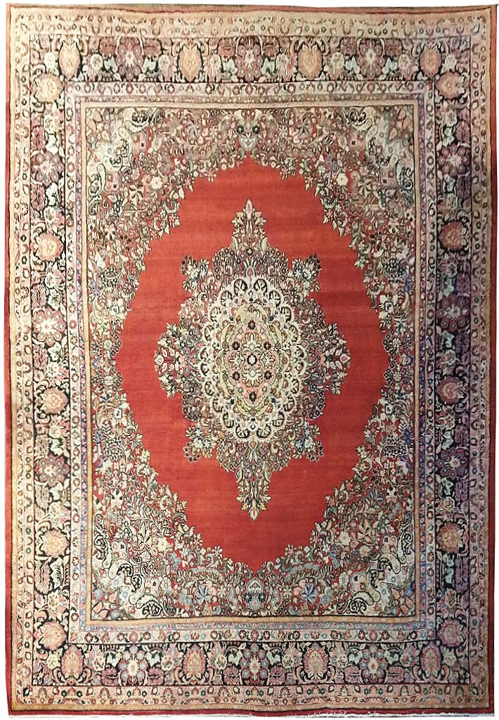 12 x 13.6 Hand-Knotted Sem-Antique Persian Sarouk Kerman Rug: 12 x 13.6 Hand-Knotted Sem-Antique Persian Sarouk Kerman Rug Free continental US Shipping Discover the beauty of our 12' x 13.6' Sem-Antique Persian Sarouk Kerman Rug, a stunning piece that reflects t