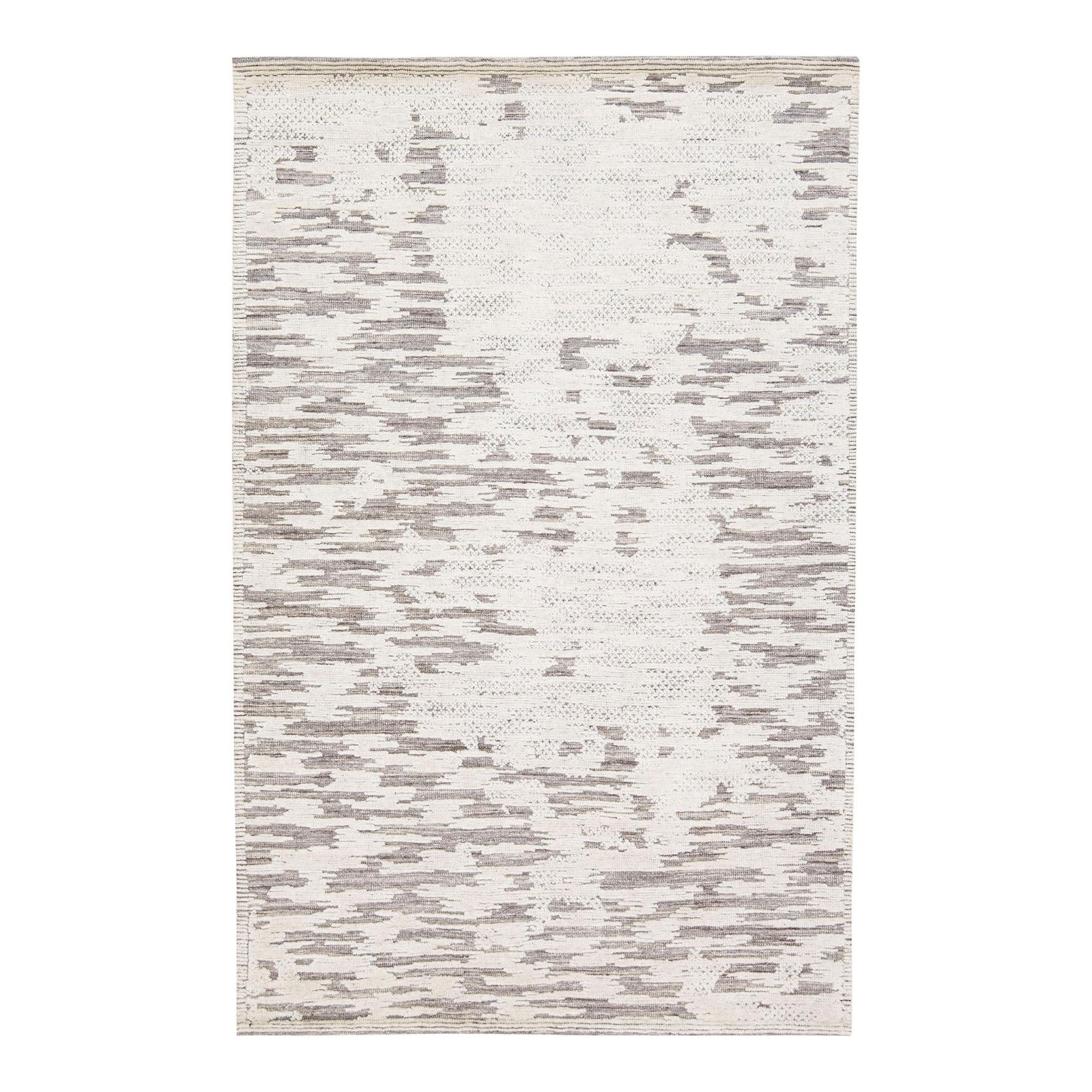 Apadana Safi Collection 2010s Handmade Beige Abstract Wool Rug: Apadana Safi Collection 2010s Handmade Beige Abstract Wool Rug Enhance your space with this exquisite modern Moroccan-style hand-knotted wool rug, featuring a captivating beige and ivory color palette